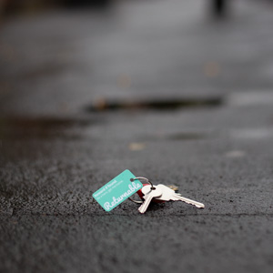 A set of house keys protected by a Returnable tag.